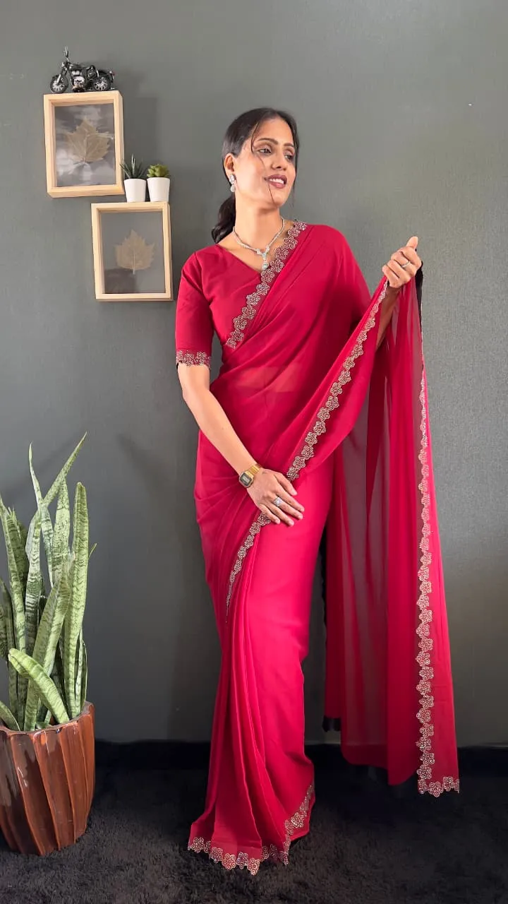 Readymade Diamond work Saree For Diwali