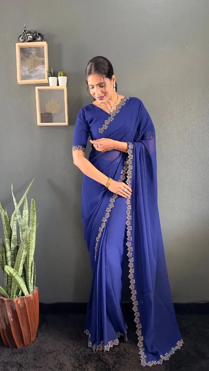 Readymade Diamond work Saree For Diwali - Image 2
