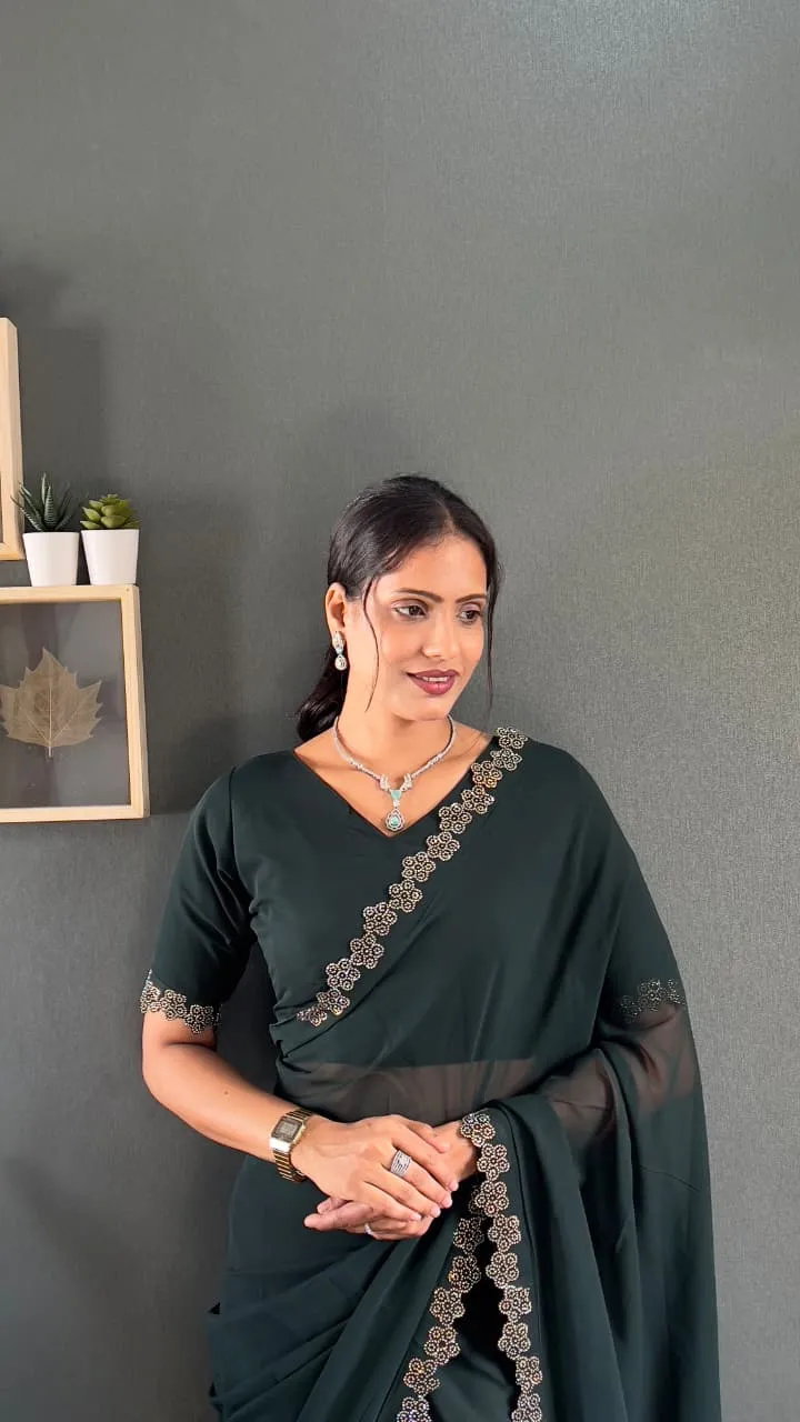 Readymade Diamond work Saree For Diwali - Image 3