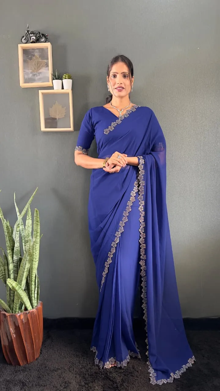 Readymade Diamond work Saree For Diwali - Image 5
