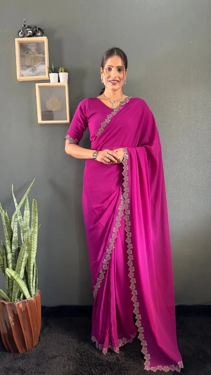 Readymade Diamond work Saree For Diwali - Image 6