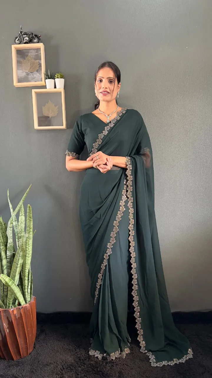 Readymade Diamond work Saree For Diwali - Image 7