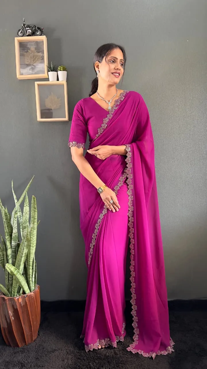 Readymade Diamond work Saree For Diwali - Image 8
