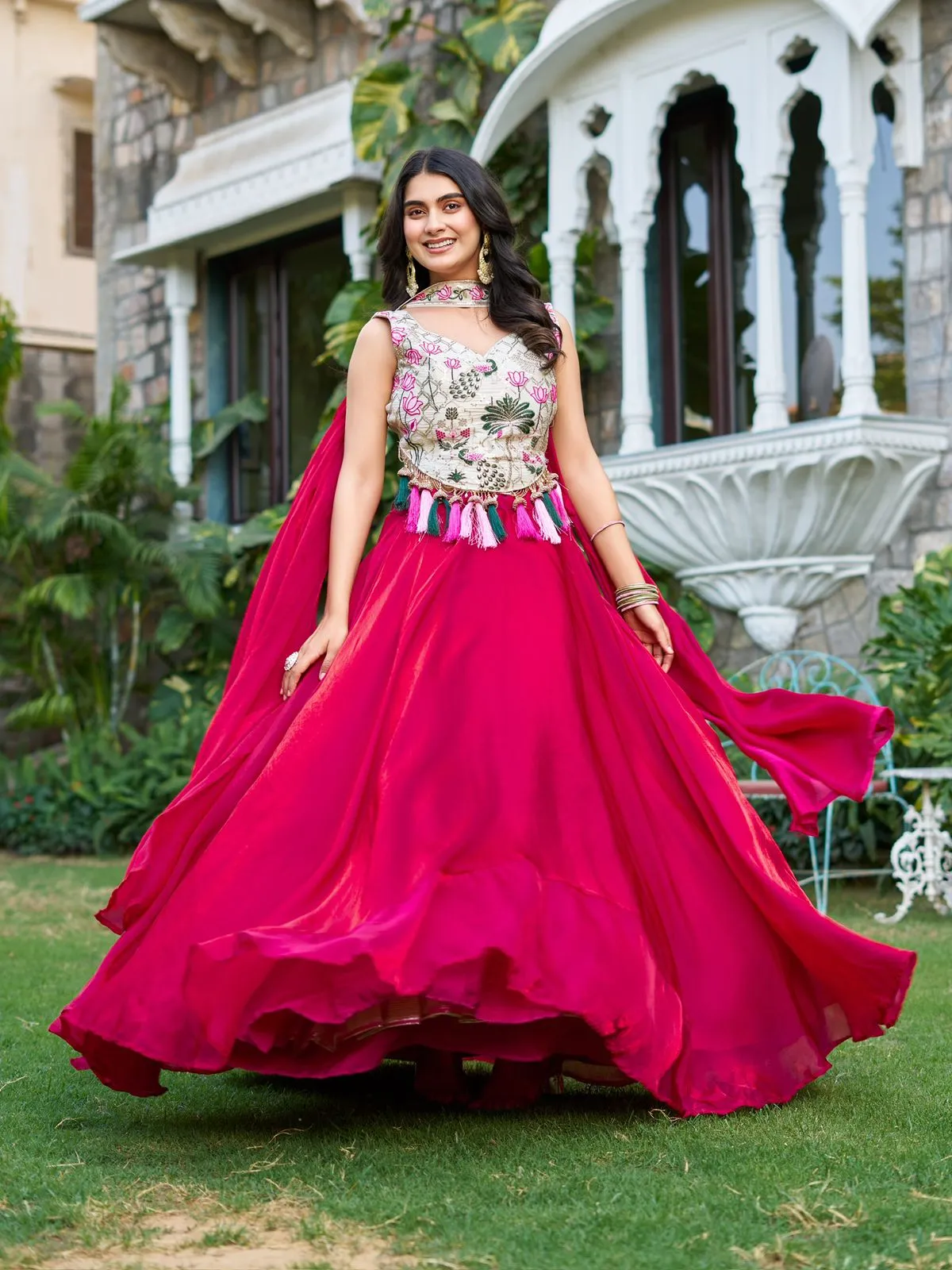 Readymade Fancy Blouse with big Flair lehenga - Image 5