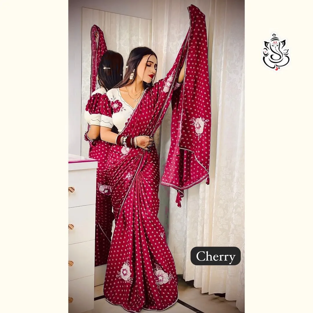 Wedding Special Bandhni Saree with Stitched blouse - Image 4