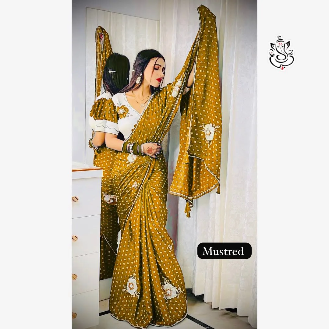 Wedding Special Bandhni Saree with Stitched blouse - Image 7
