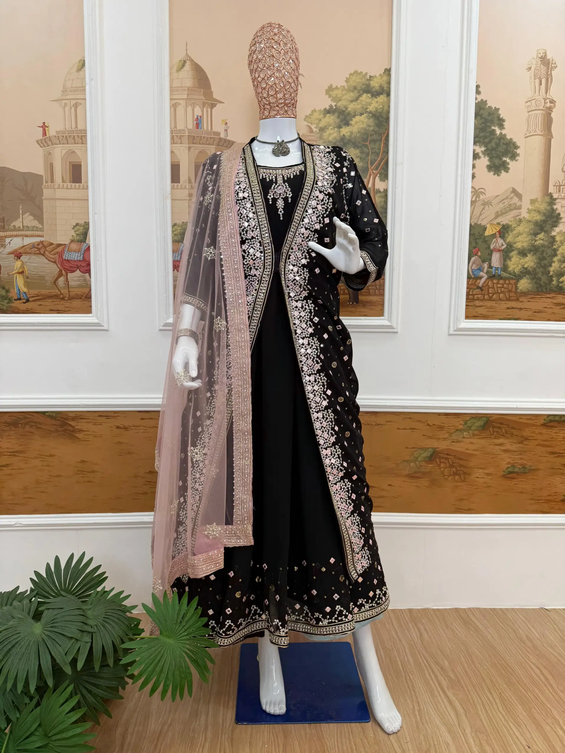 Wedding Wear Gown with Jacket Koti - Image 2