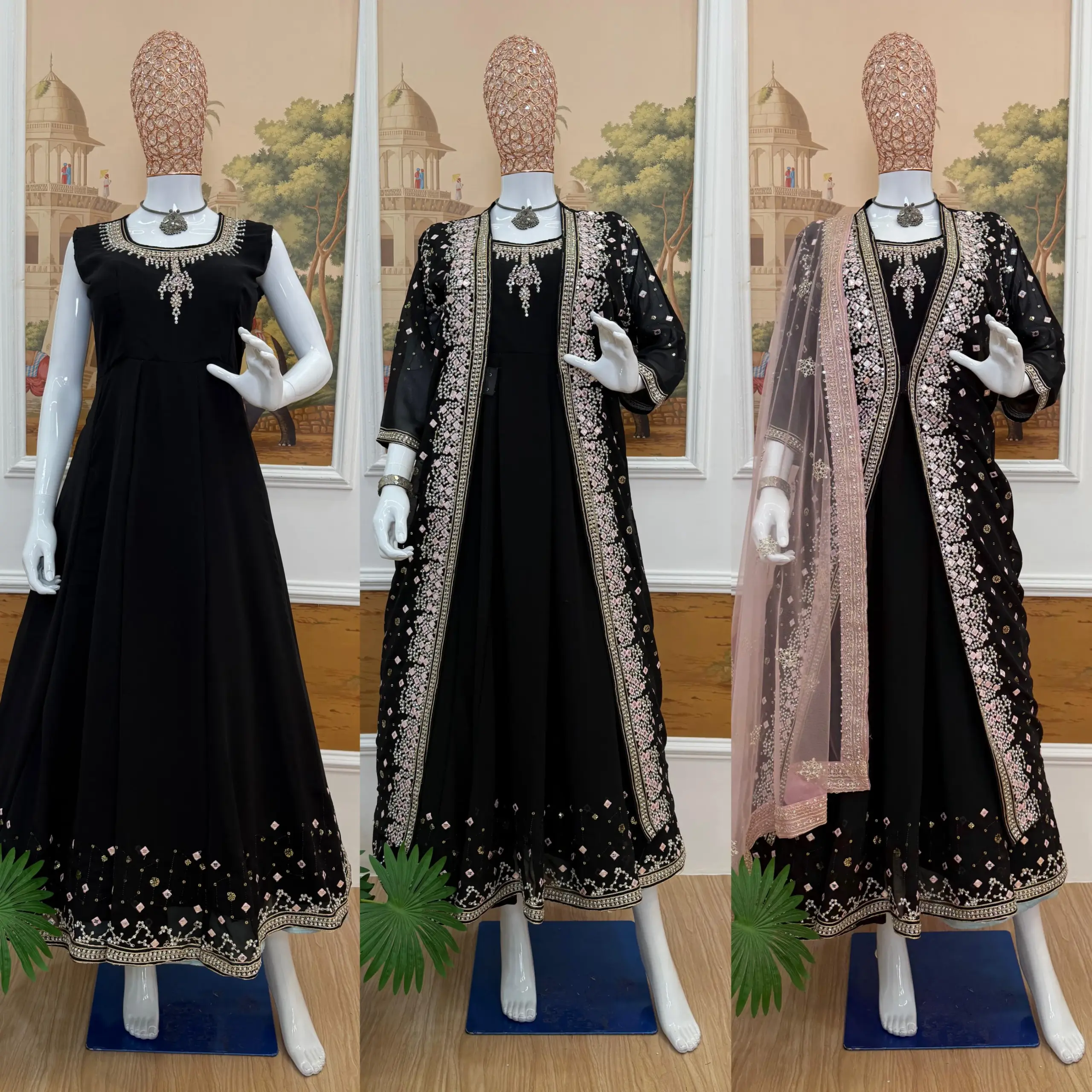 Wedding Wear Gown with Jacket Koti - Image 4