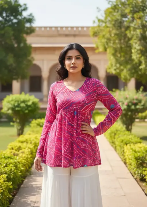 Bandhni Printed Tunic Kurti Top