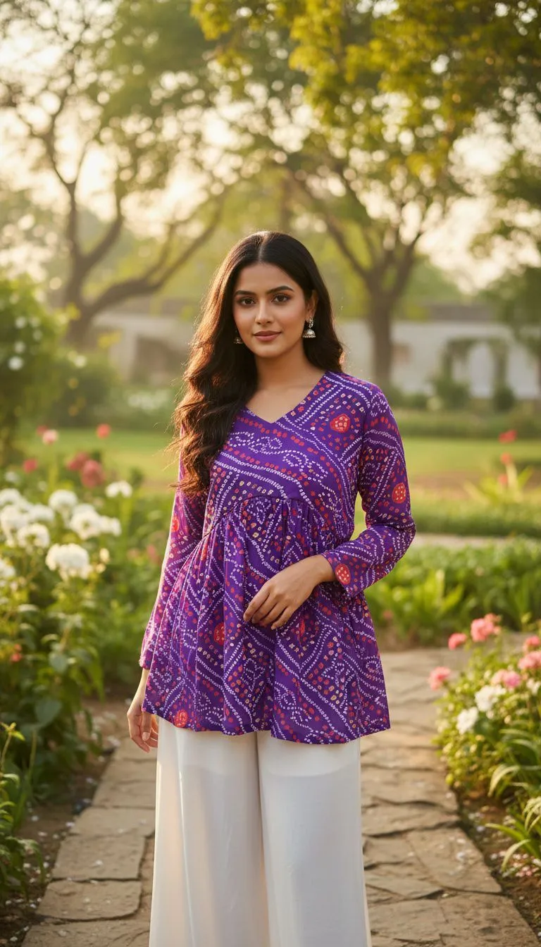 Bandhni Printed Tunic Kurti Top - Image 2