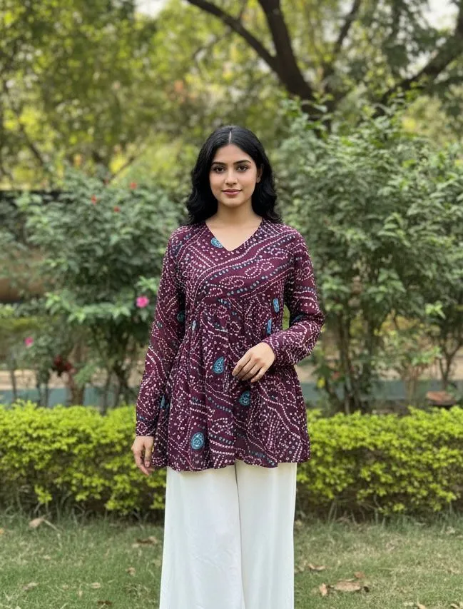 Bandhni Printed Tunic Kurti Top - Image 4
