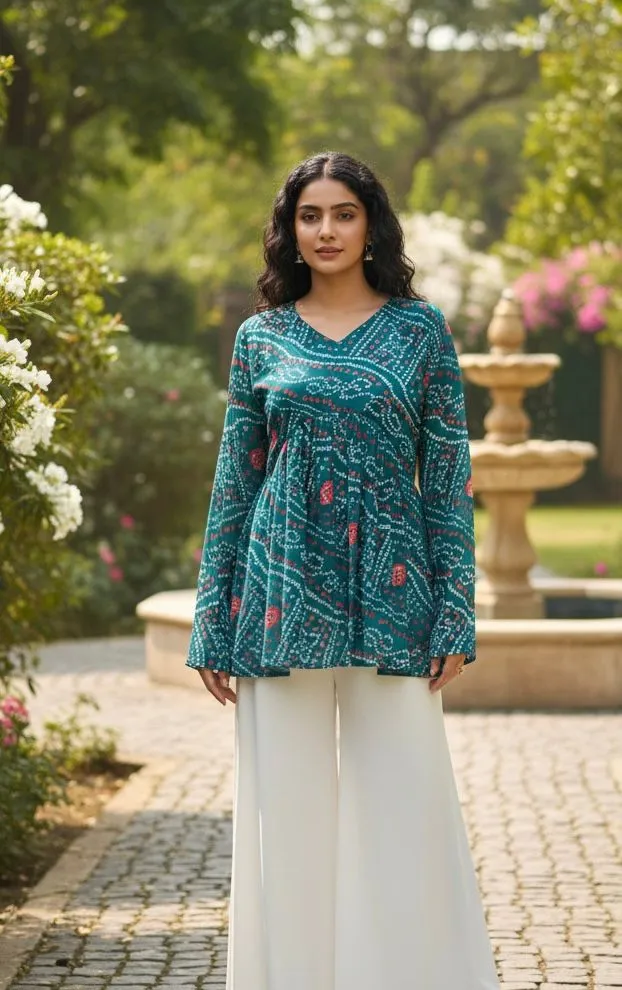 Bandhni Printed Tunic Kurti Top - Image 5
