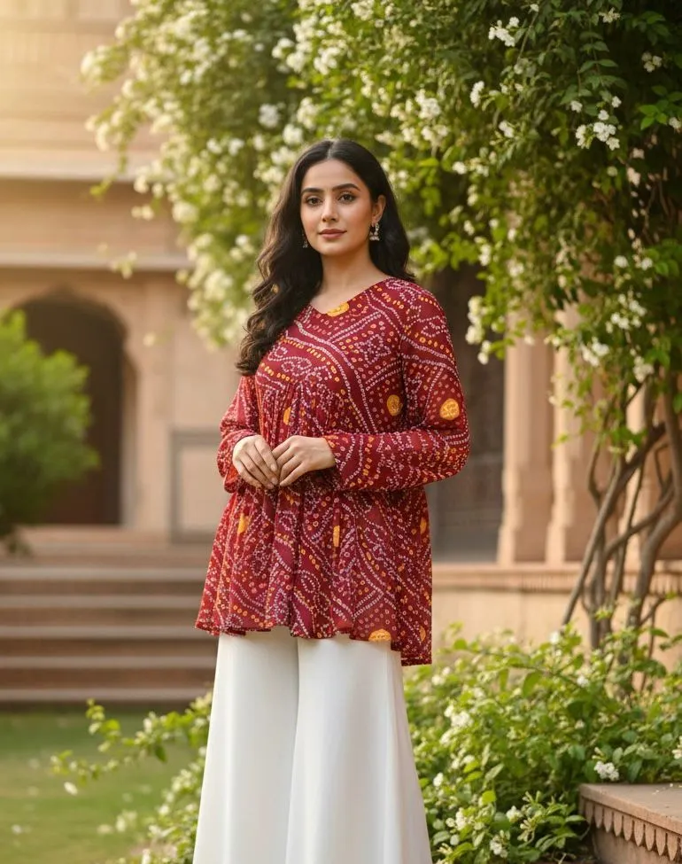 Bandhni Printed Tunic Kurti Top - Image 6
