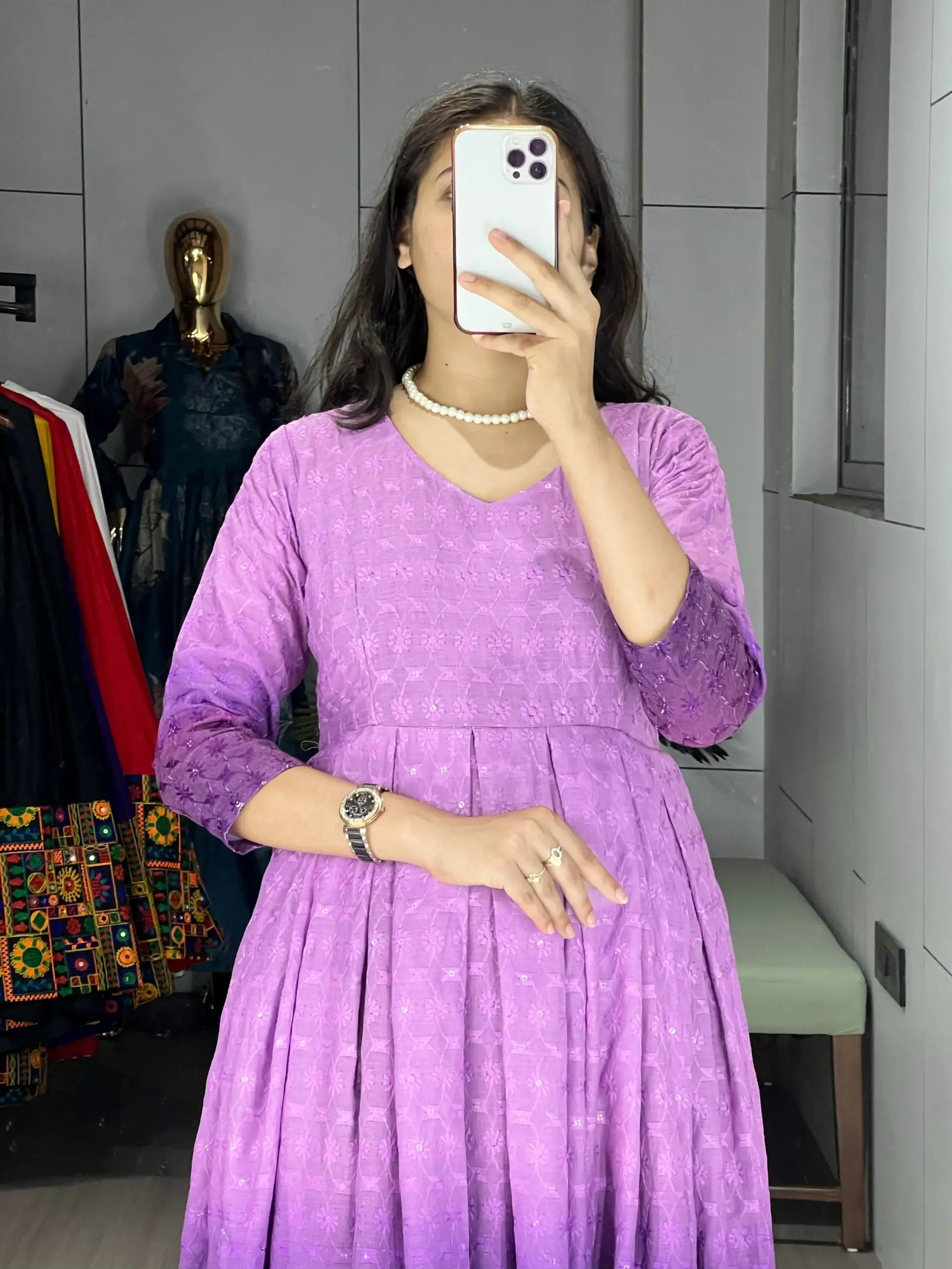 Chikankari Gown kurti for Office - Image 3