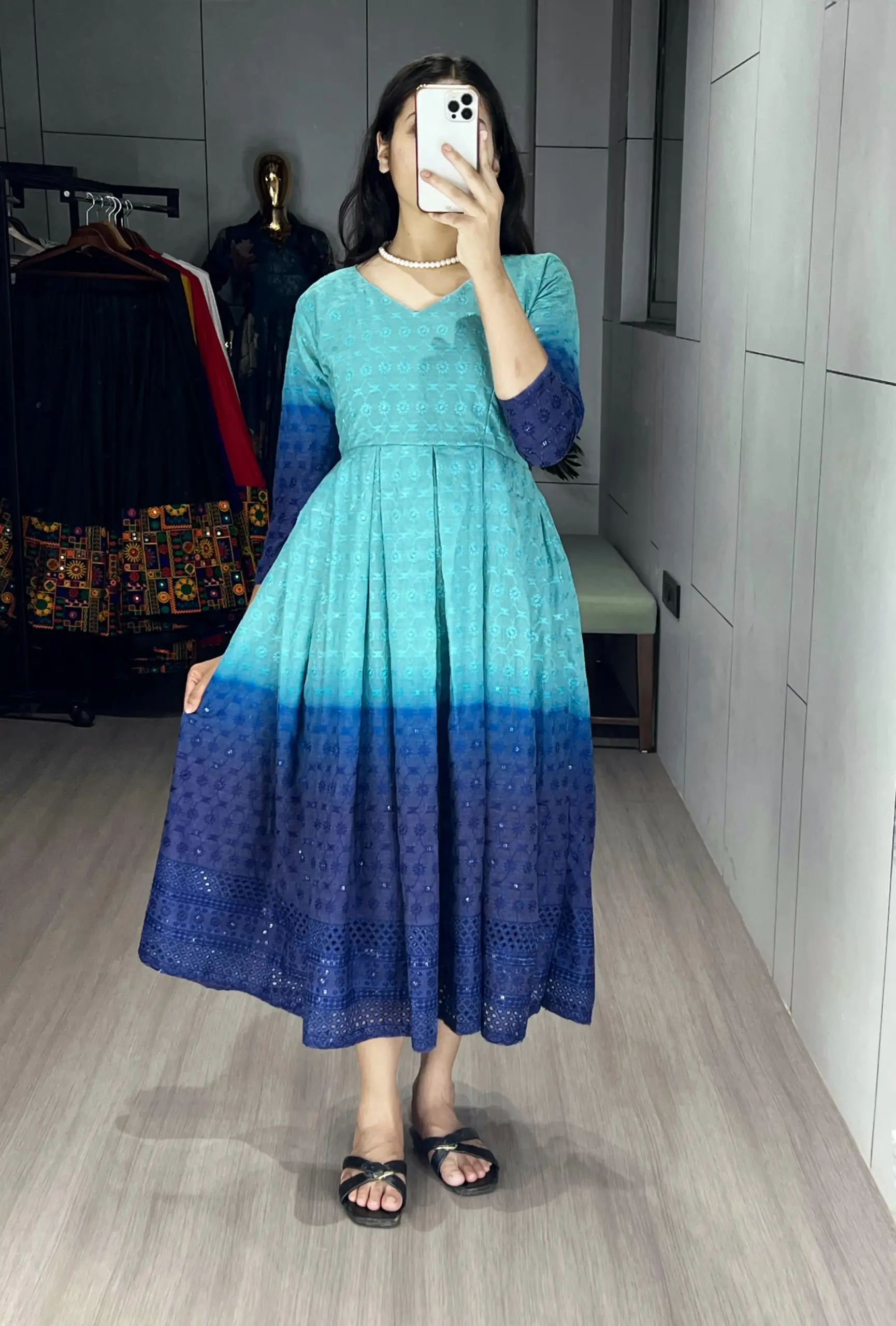 Chikankari Gown kurti for Office - Image 4