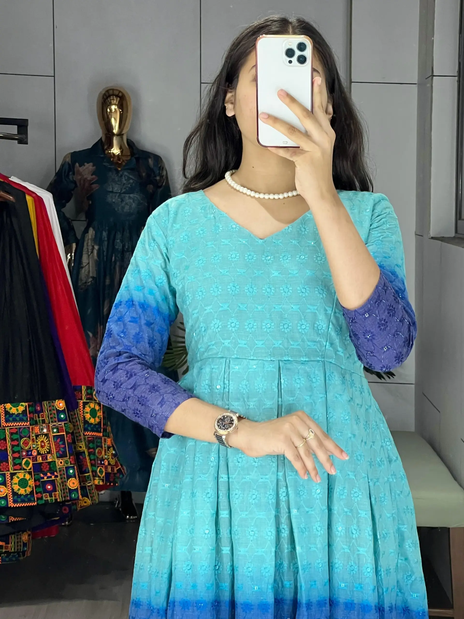 Chikankari Gown kurti for Office - Image 5