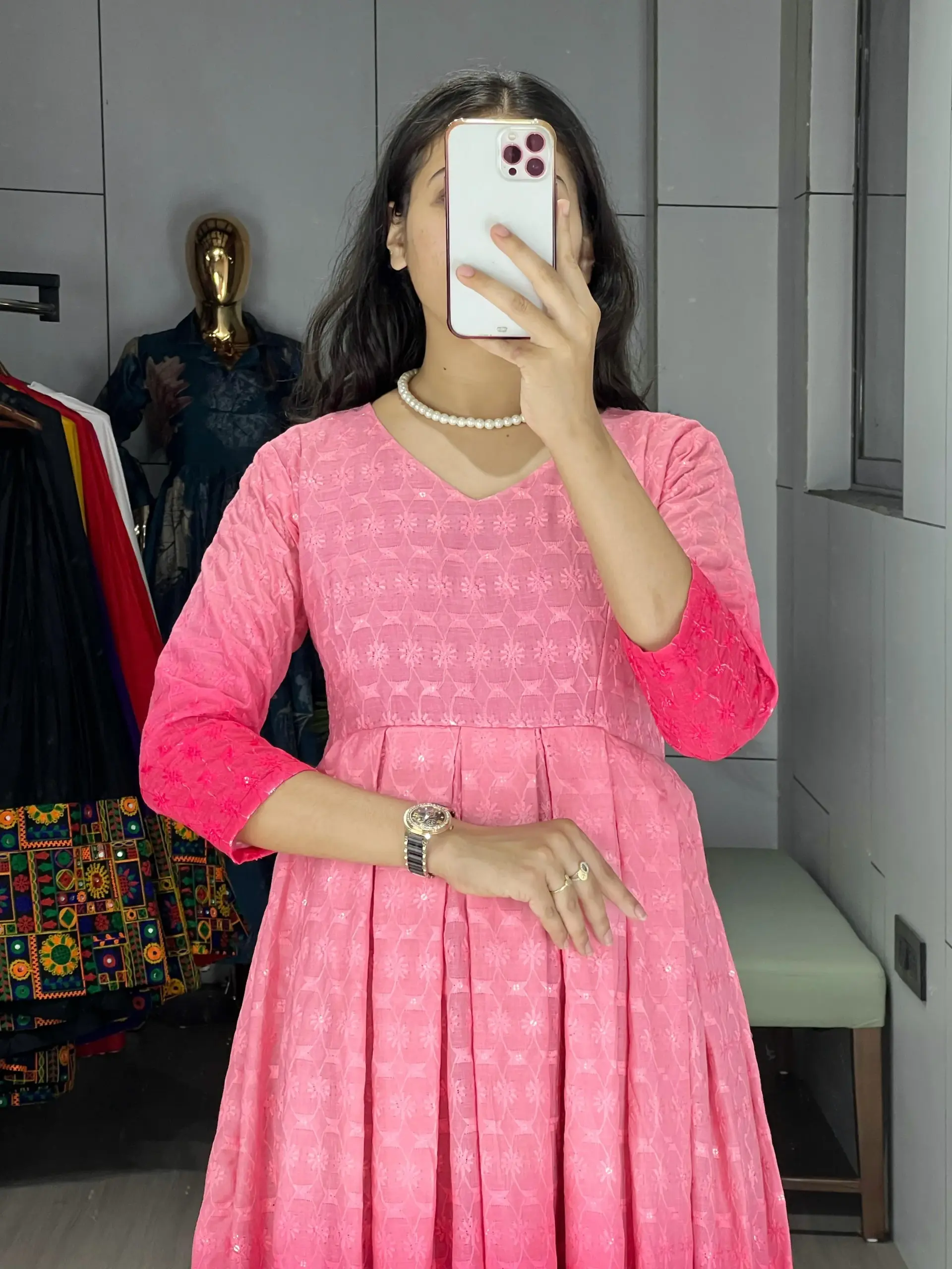 Chikankari Gown kurti for Office - Image 6