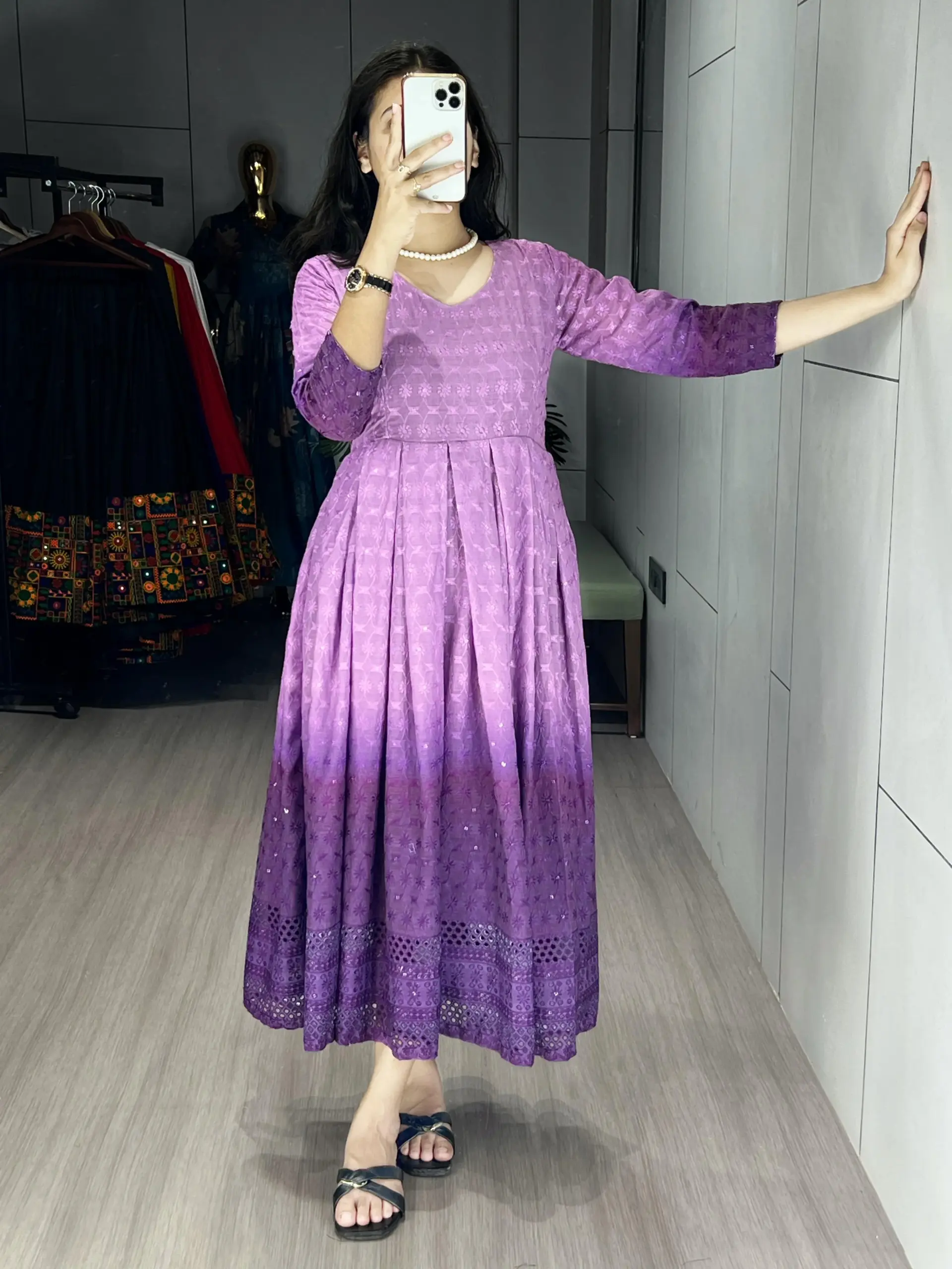 Chikankari Gown kurti for Office - Image 7