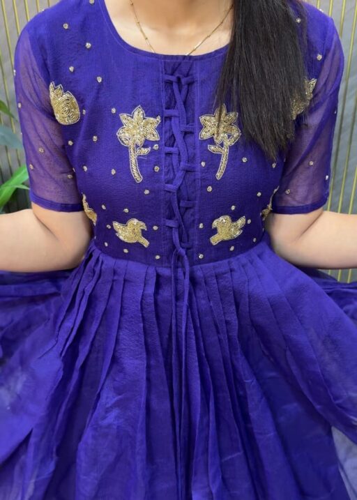 Navy Blue Kota Chex Ladies Gown