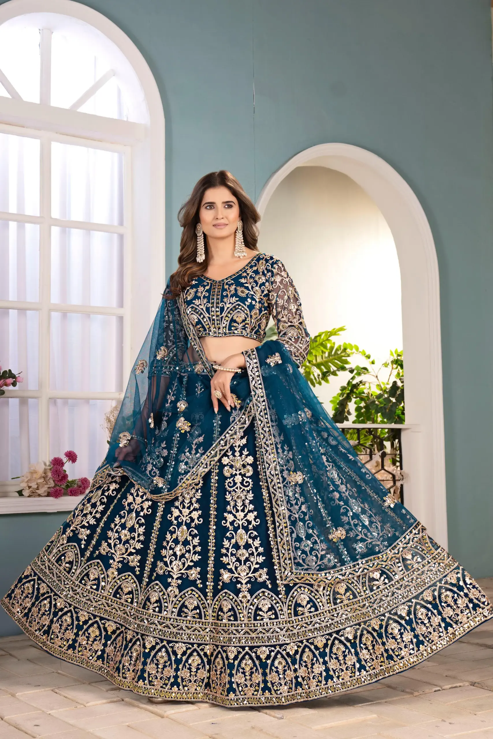 Blue Embroidery Big Size Lehenga