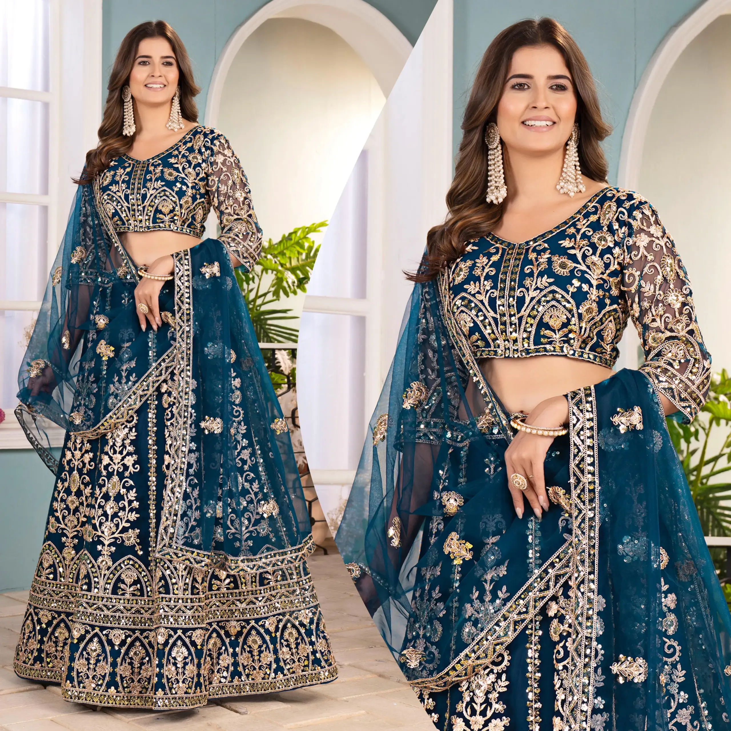 Blue Embroidery Big Size Lehenga - Image 2