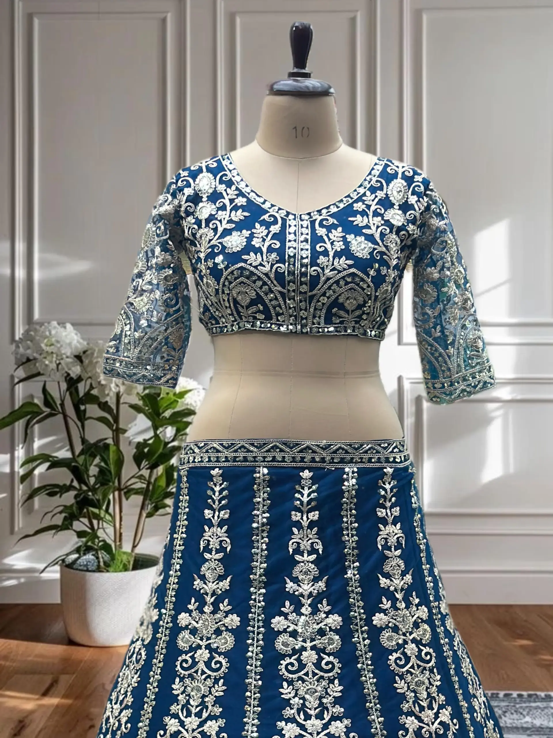 Blue Embroidery Big Size Lehenga - Image 3