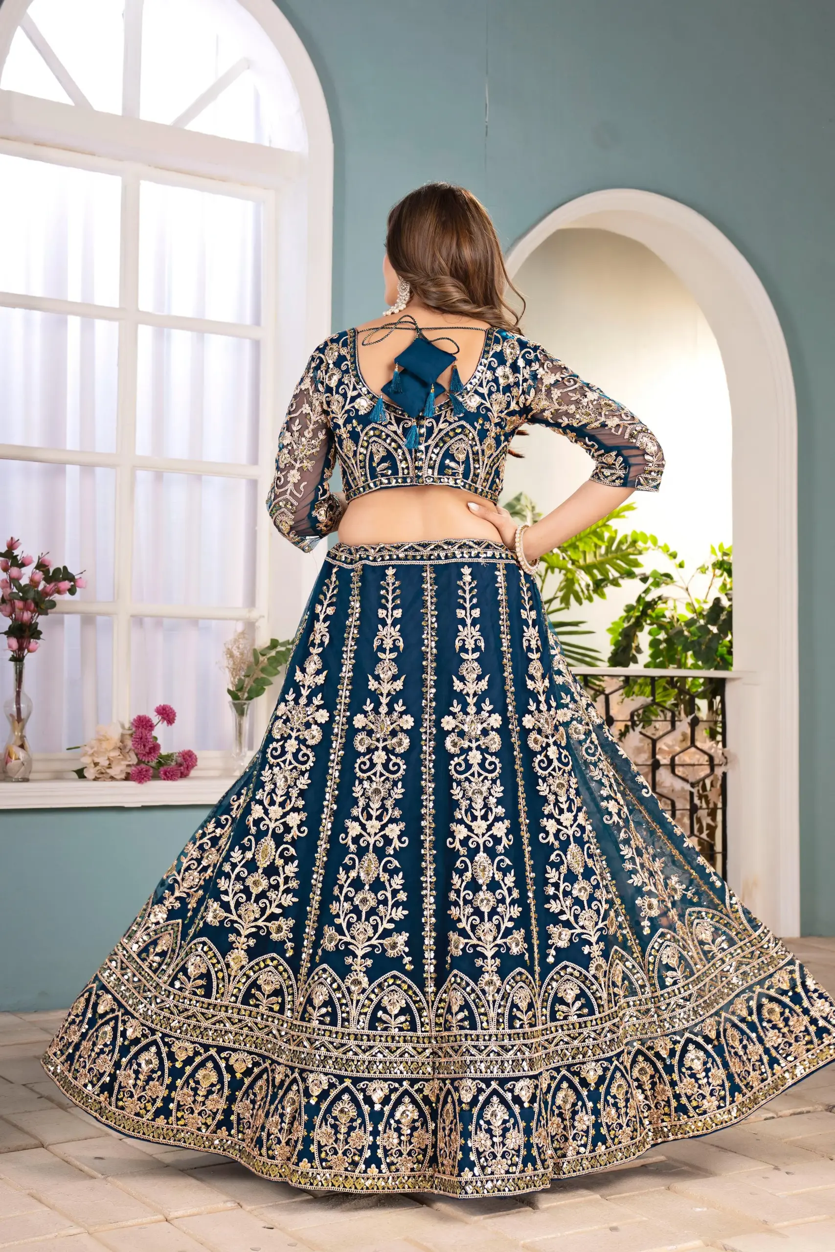 Blue Embroidery Big Size Lehenga - Image 4