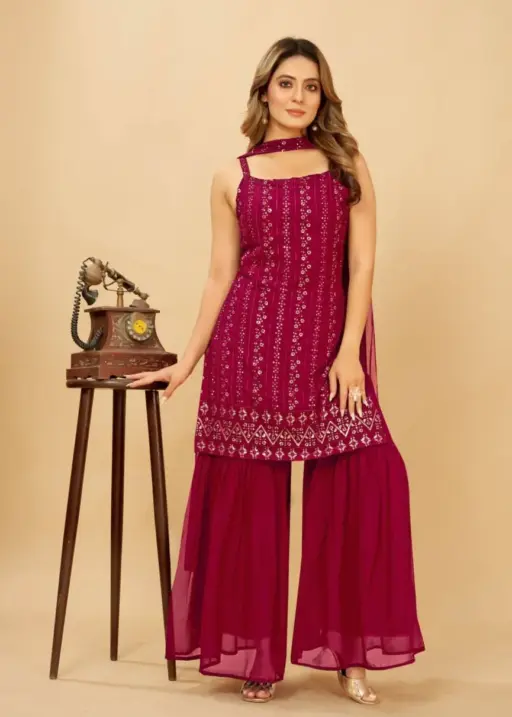 Buy Sleeveless Embroidery Kurti Set