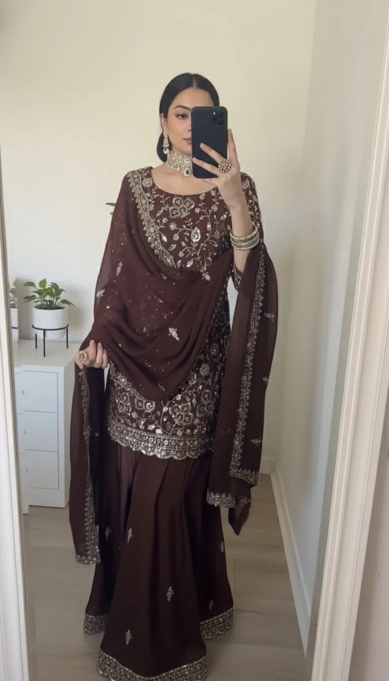Buy Violet color Wedding Sharara Suit