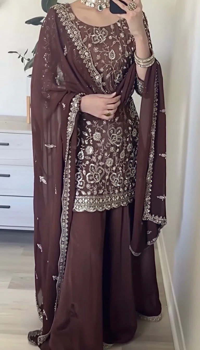 Buy Violet color Wedding Sharara Suit - Image 4