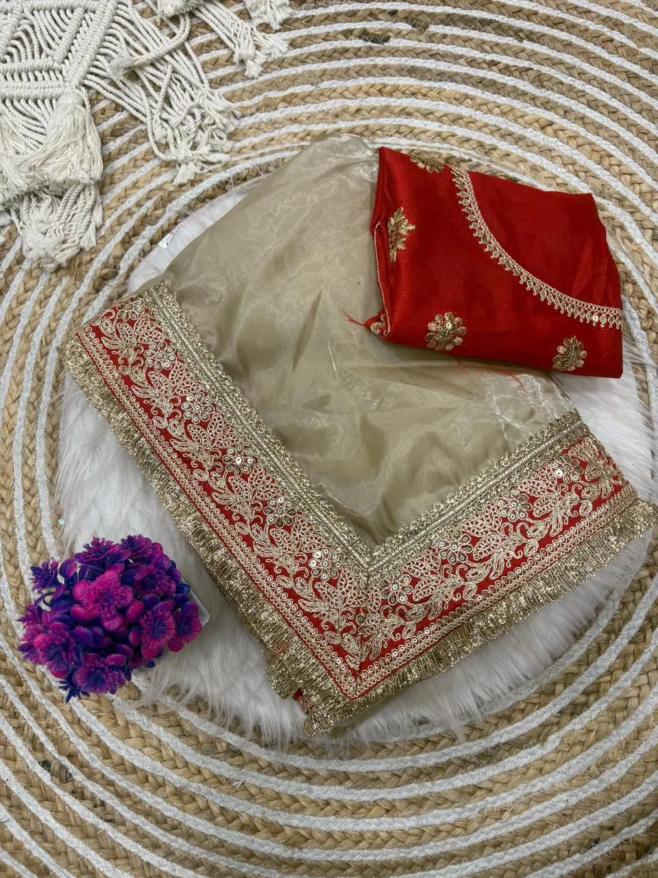 Durga Pooja Madhuri Inspired Saree - Image 3