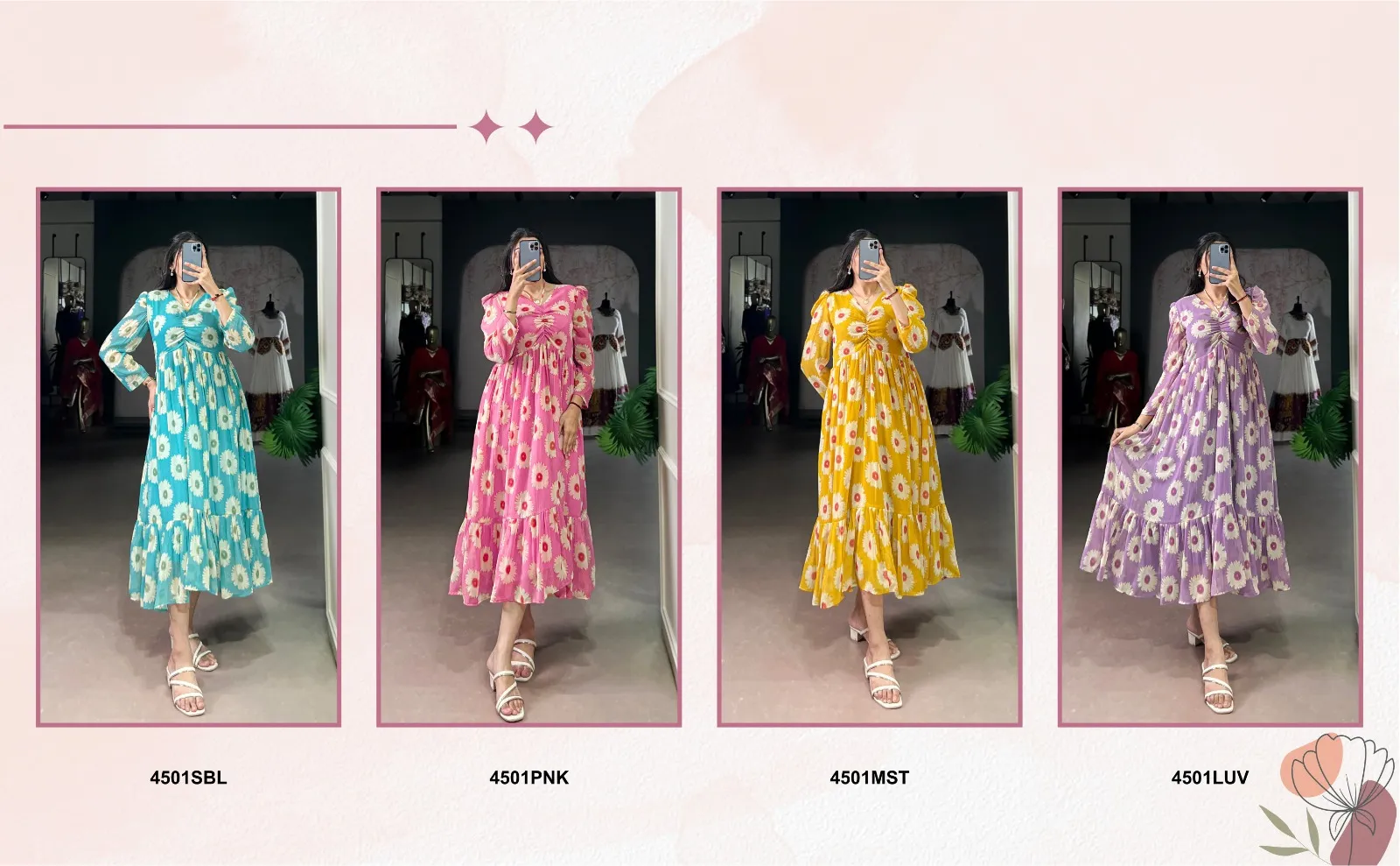 Fancy Readymade Floral Pink Frock - Image 2