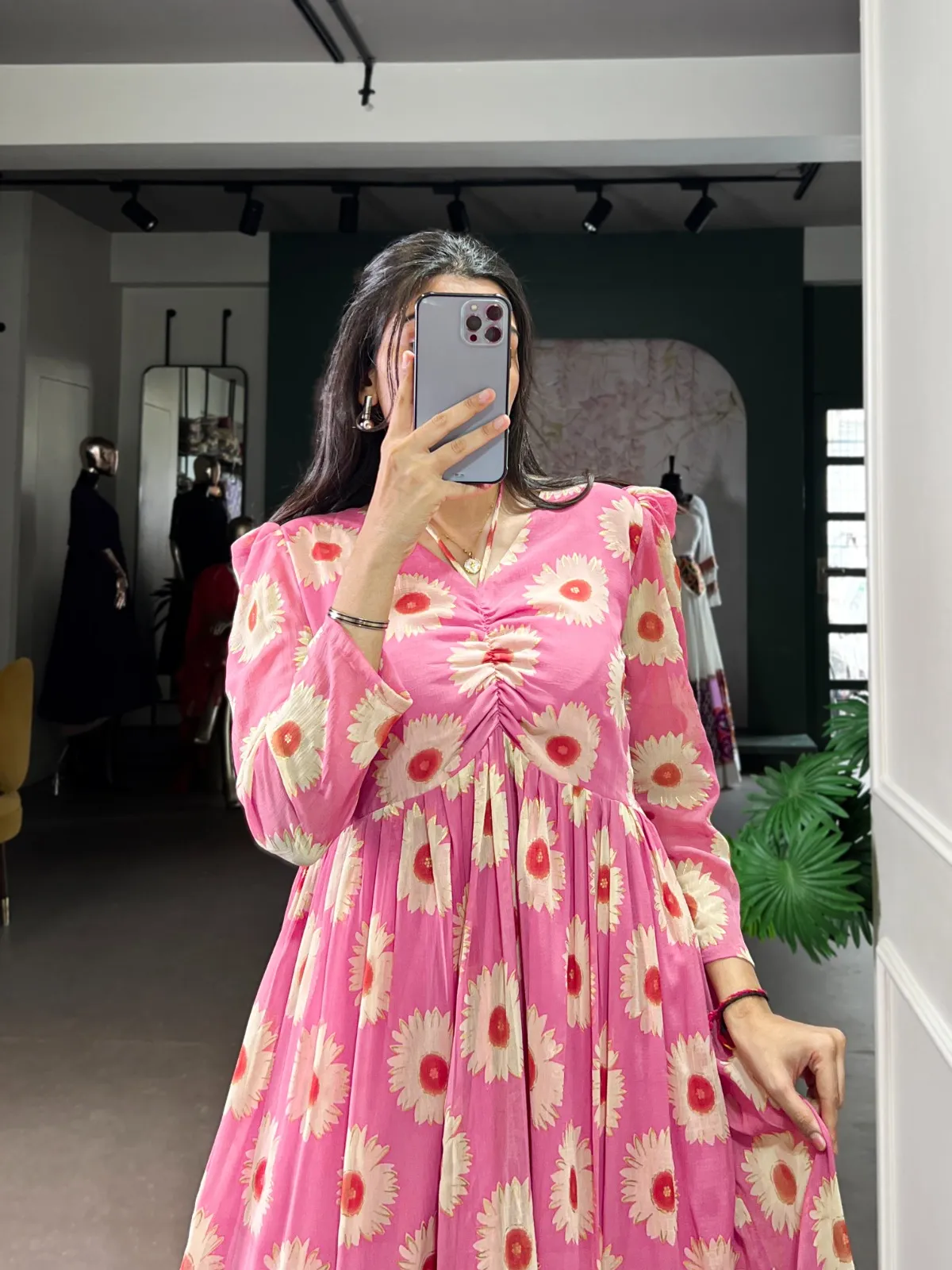 Fancy Readymade Floral Pink Frock - Image 3