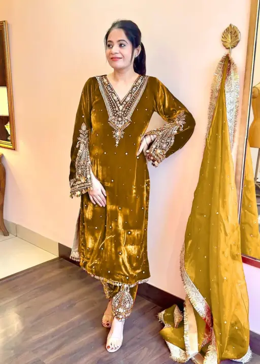 Heavy Embroidery Velvet Salwar Suit for Winter