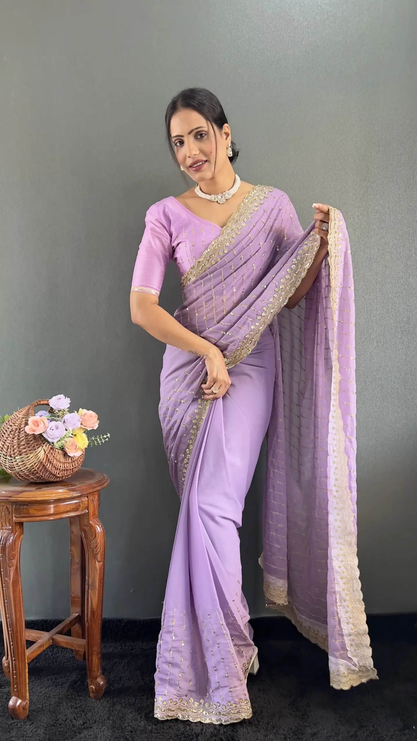 Light Purple Readymade Wedding Saree
