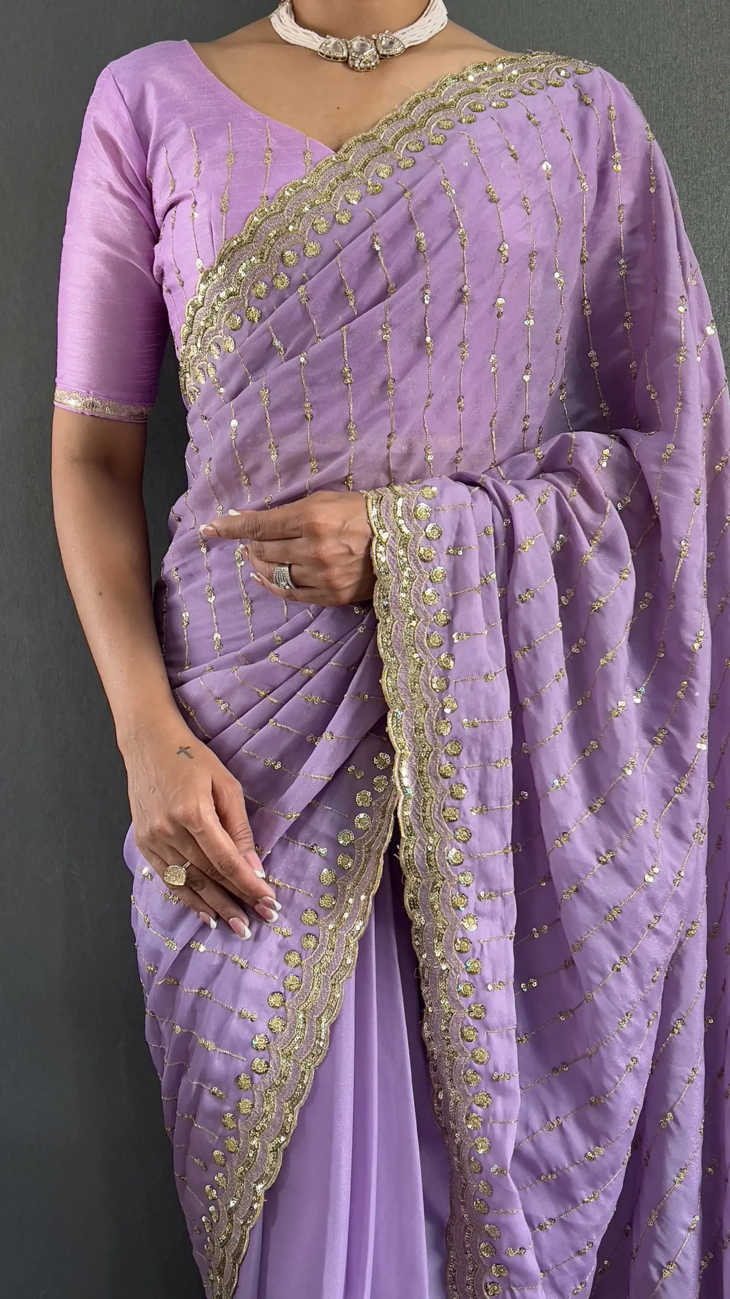 Light Purple Readymade Wedding Saree - Image 2