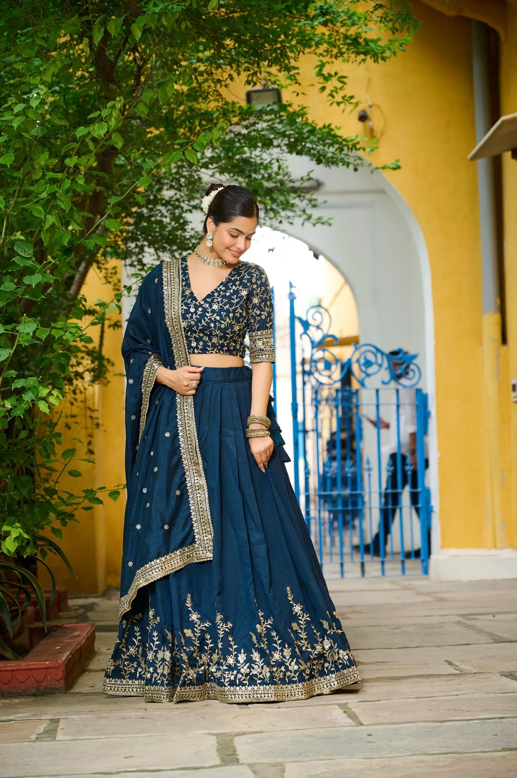 Navy blue Embroidered Lehenga Choli - Image 2