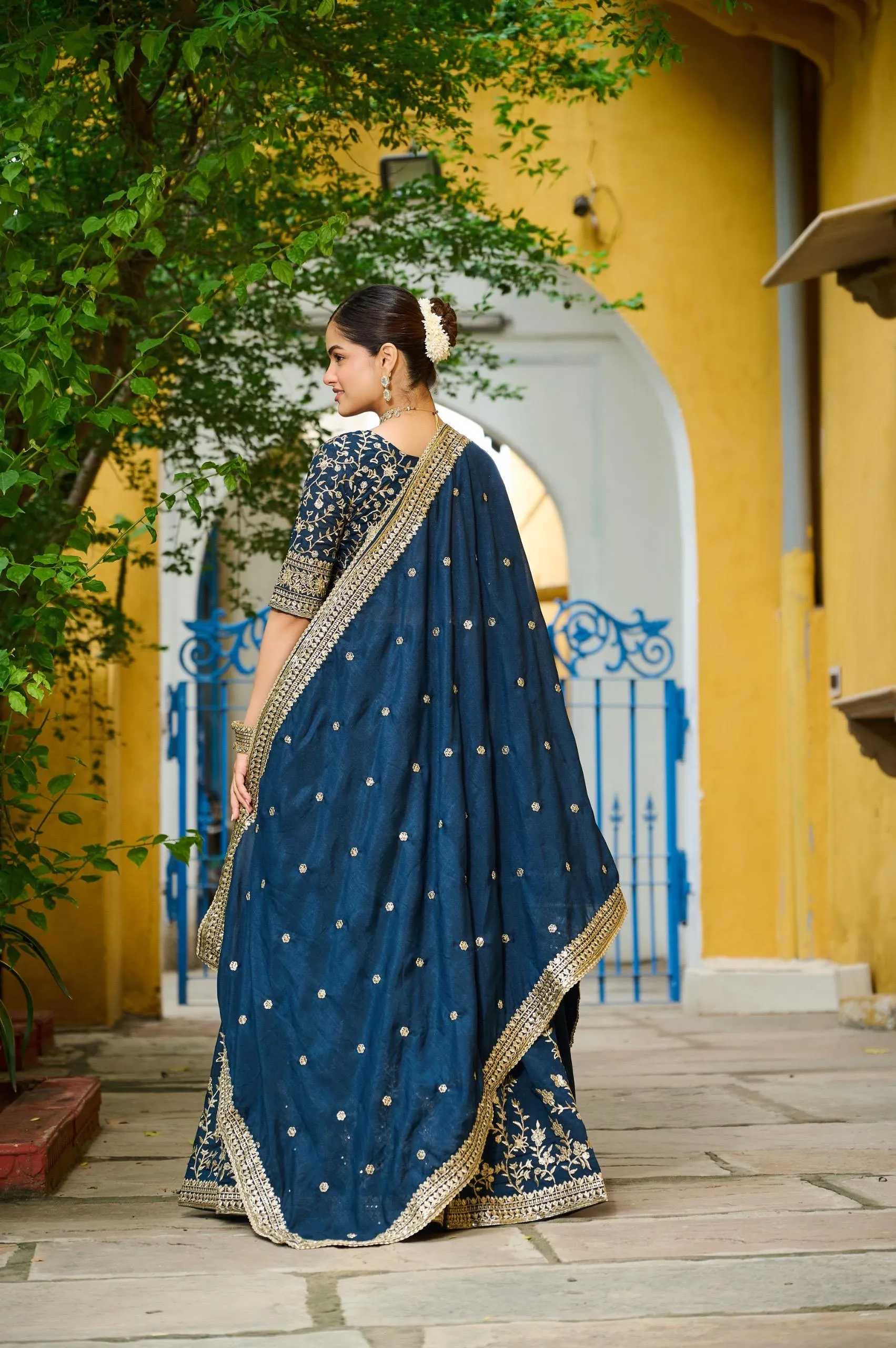 Navy blue Embroidered Lehenga Choli - Image 4
