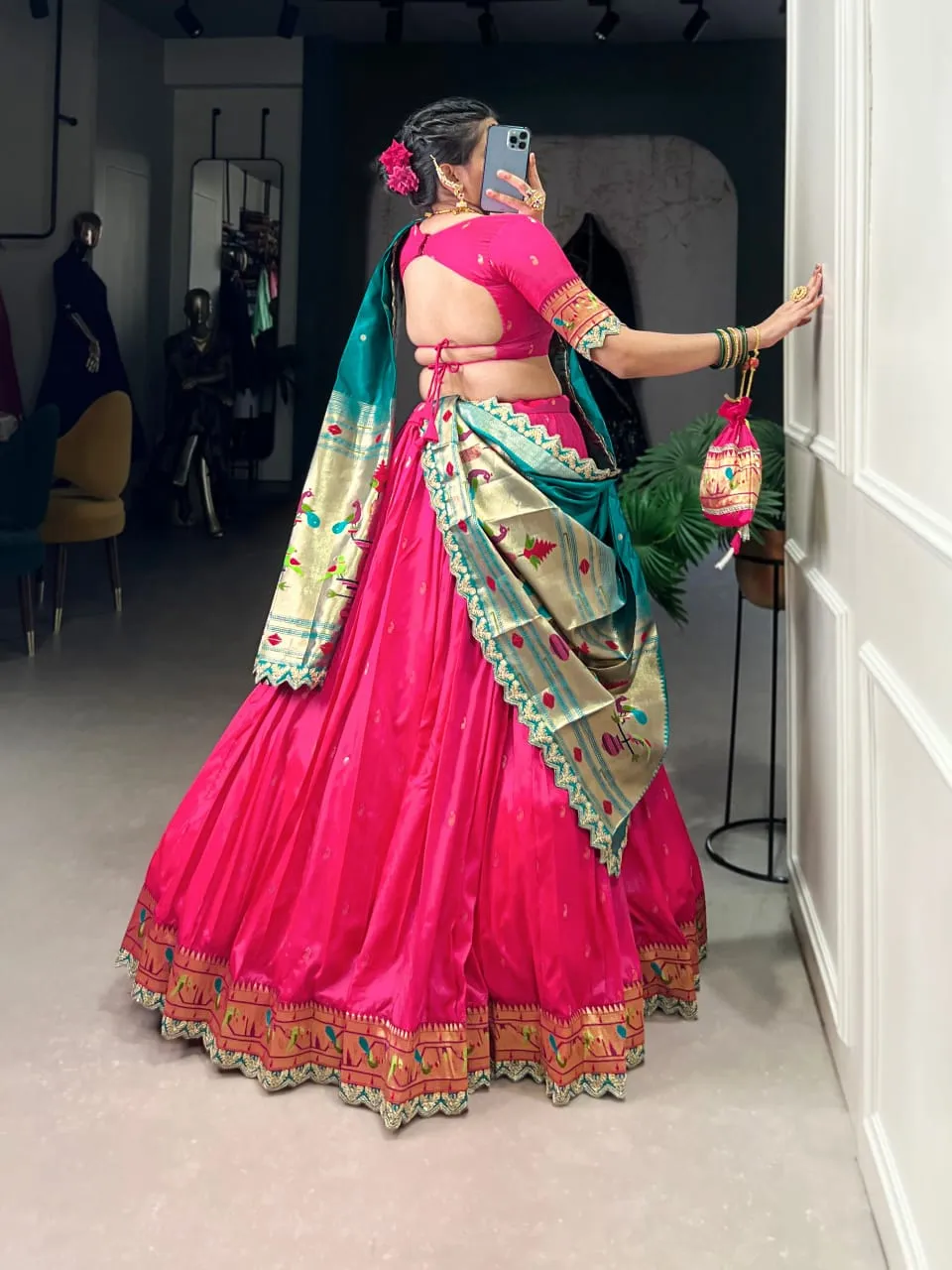 Pastel Color Paithani Silk Lehenga - Image 10