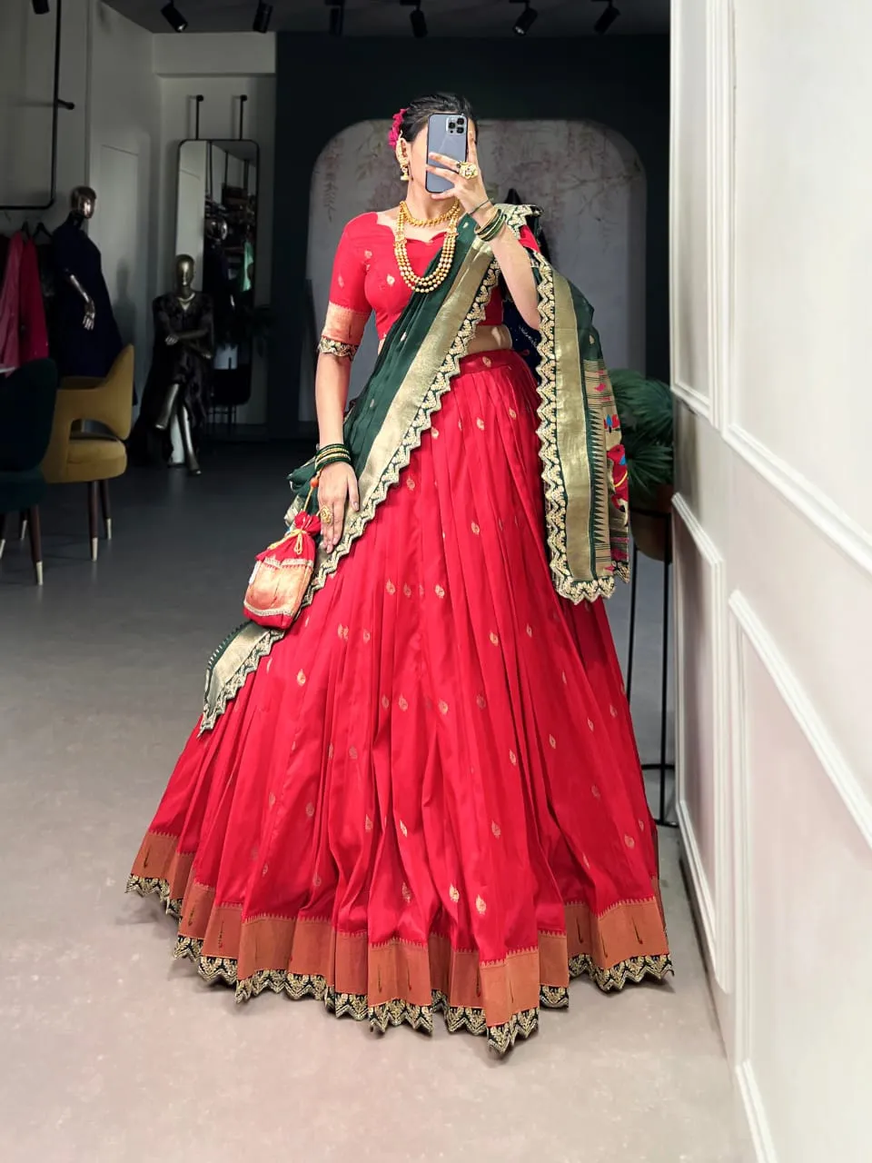 Pastel Color Paithani Silk Lehenga - Image 5