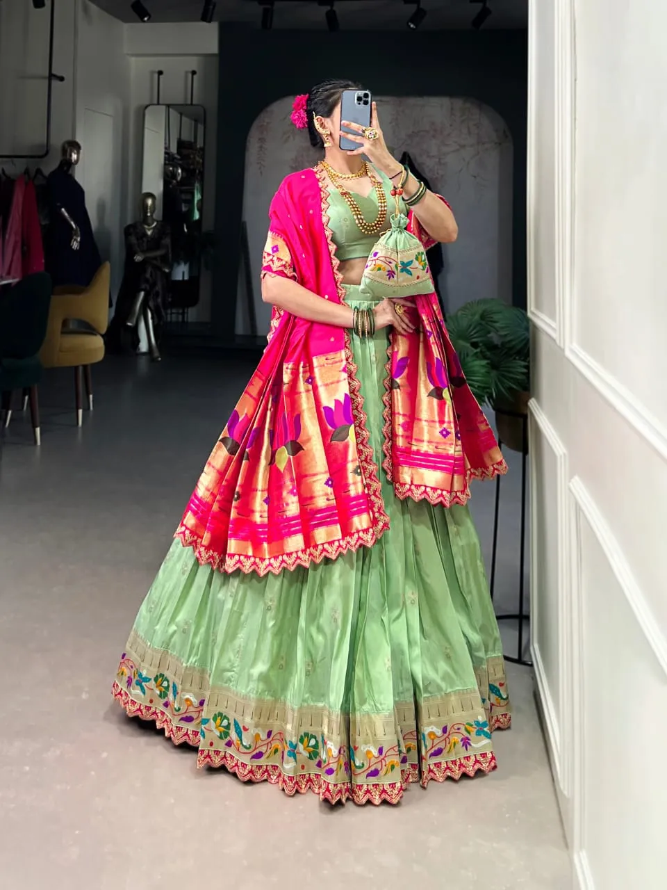 Pastel Color Paithani Silk Lehenga - Image 8