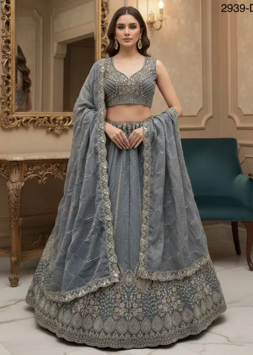 Peacock Embroidery Bridal Lehenga