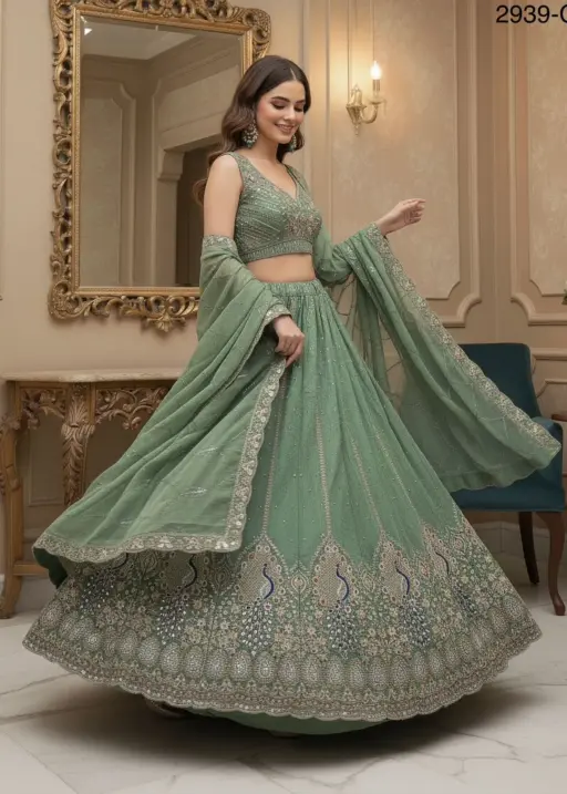 Peacock Embroidery Bridal Lehenga