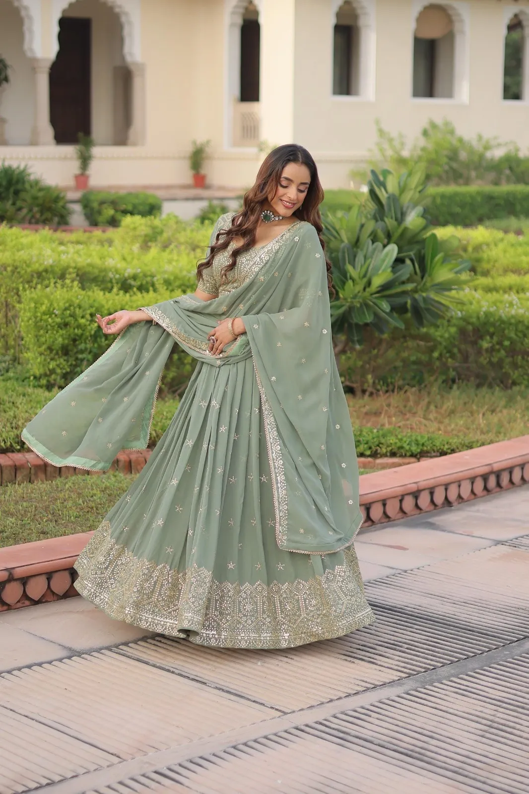 Pista Color Embroidery Lehenga Under 2000 - Image 2