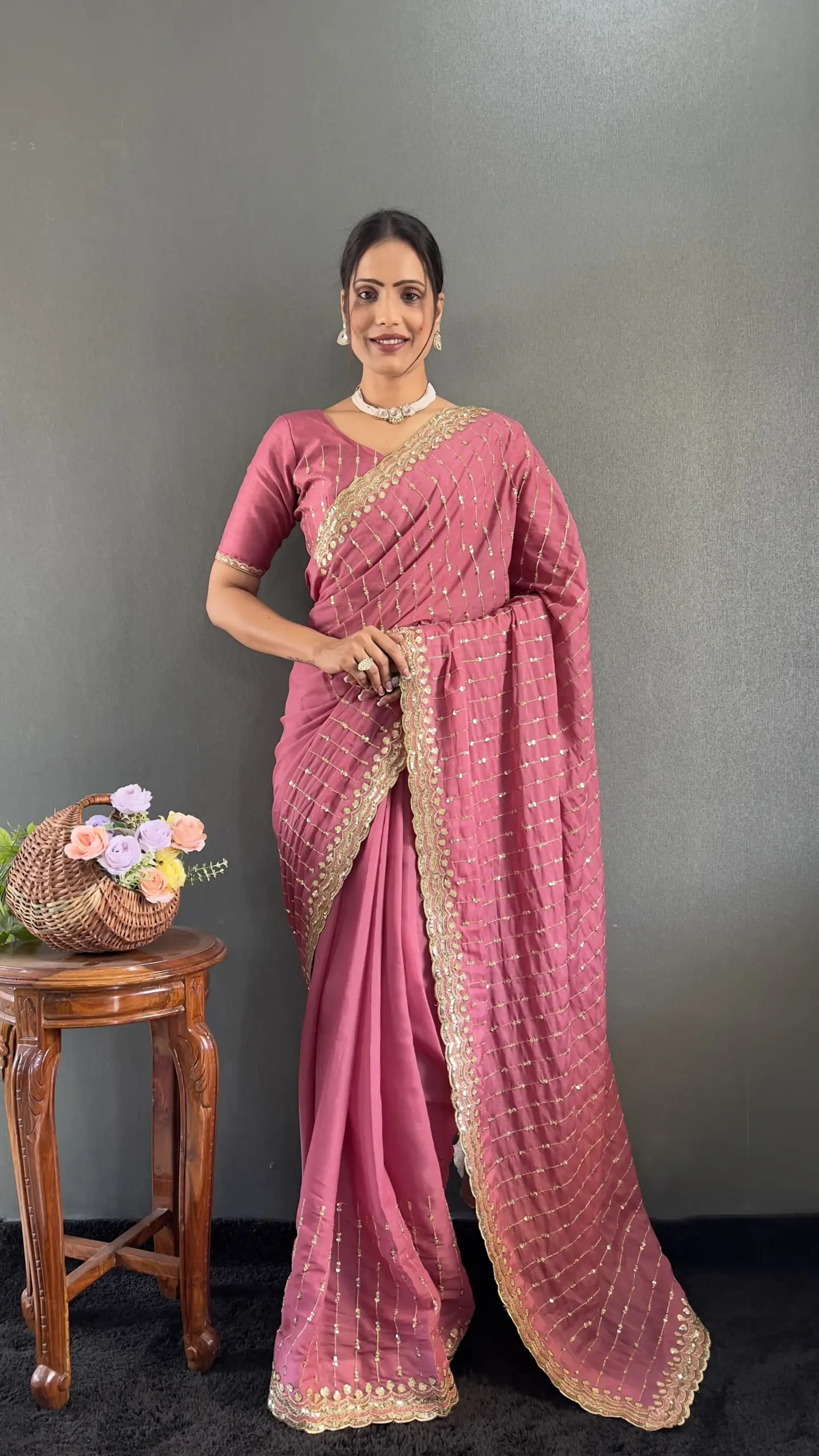 Readymade Peach Color Party Saree