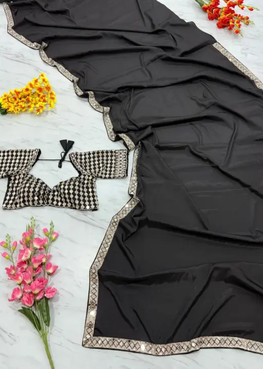 Real Mirror work Model Sarees