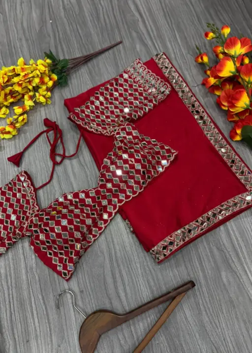 Real Mirror work Model Sarees
