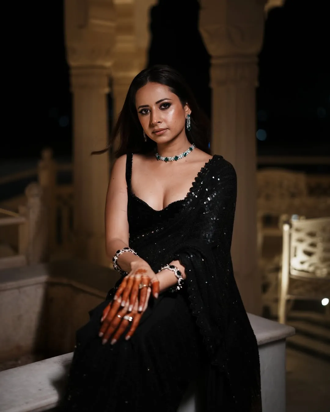 Sargun Mehta Inspired Black Sequence Saree