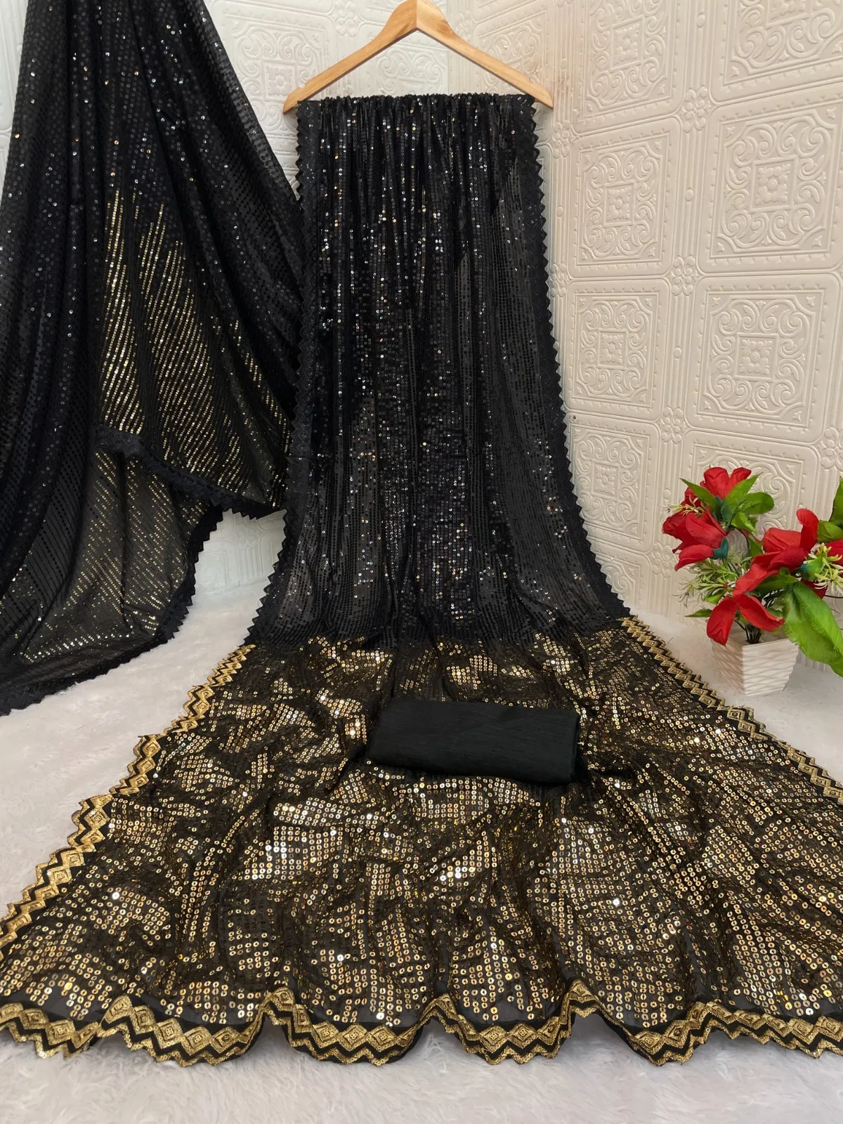 Sargun Mehta Inspired Black Sequence Saree - Image 3