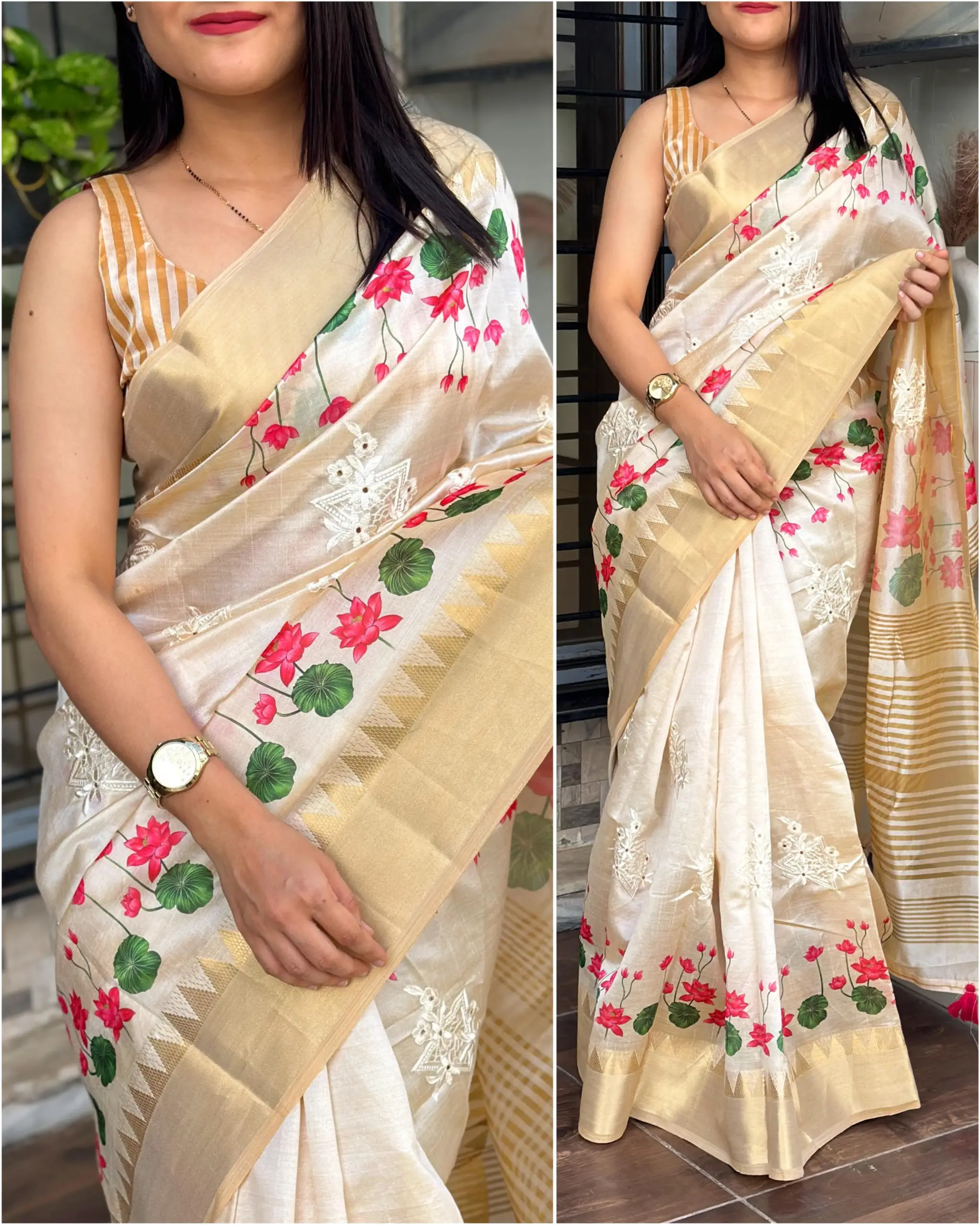 Silk Saree with Floral and emboidery work